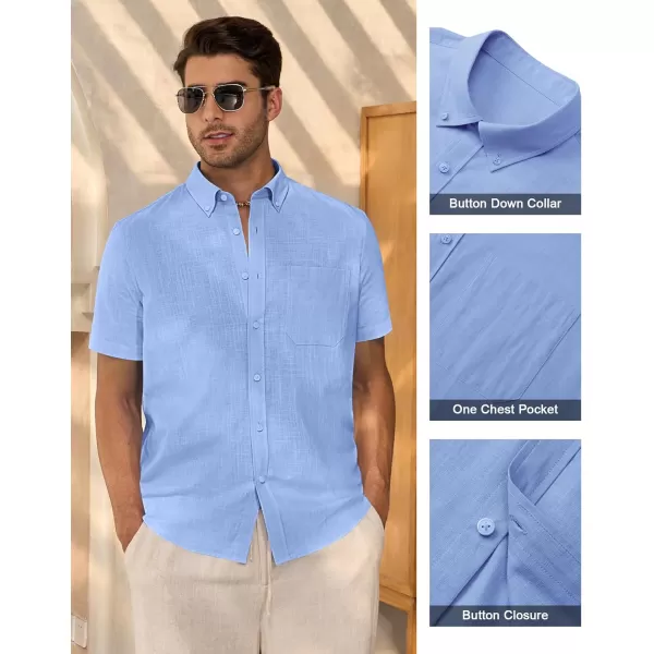 Alimens &amp; Gentle Mens Linen Shirt Short Sleeve Casual Cotton Button Down Shirts Collared Summer Beach Shirts