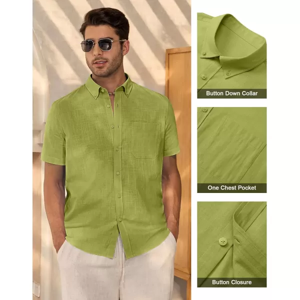 Alimens &amp; Gentle Mens Linen Shirt Short Sleeve Casual Cotton Button Down Shirts Collared Summer Beach Shirts