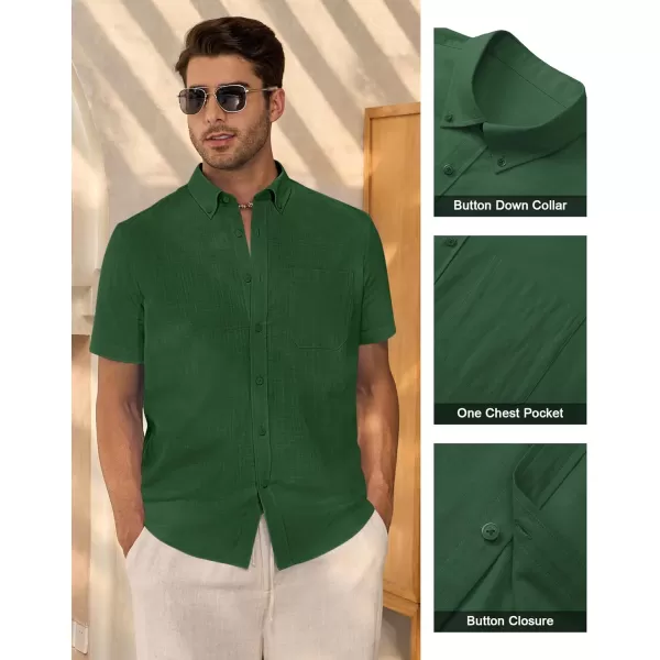 Alimens &amp; Gentle Mens Linen Shirt Short Sleeve Casual Cotton Button Down Shirts Collared Summer Beach Shirts