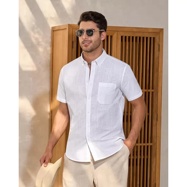 Alimens &amp; Gentle Mens Linen Shirt Short Sleeve Casual Cotton Button Down Shirts Collared Summer Beach Shirts