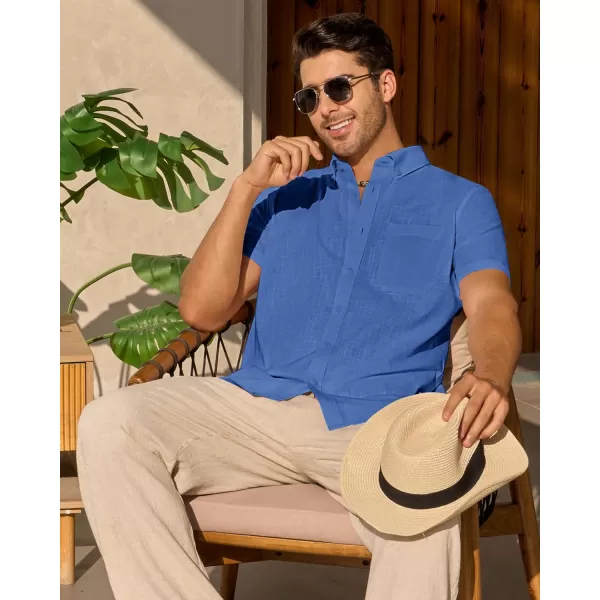 Alimens &amp; Gentle Mens Linen Shirt Short Sleeve Casual Cotton Button Down Shirts Collared Summer Beach Shirts