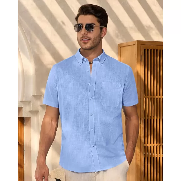 Alimens &amp; Gentle Mens Linen Shirt Short Sleeve Casual Cotton Button Down Shirts Collared Summer Beach Shirts