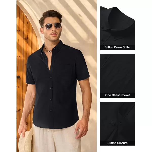Alimens &amp; Gentle Mens Linen Shirt Short Sleeve Casual Cotton Button Down Shirts Collared Summer Beach Shirts