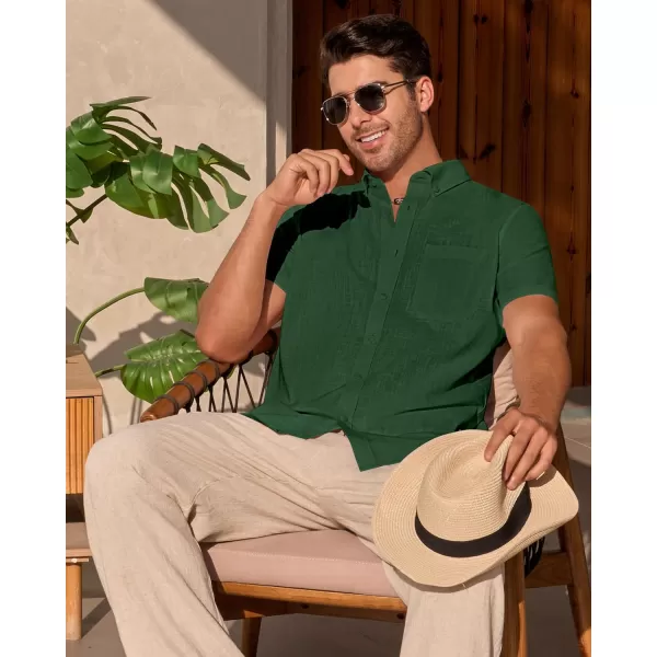 Alimens &amp; Gentle Mens Linen Shirt Short Sleeve Casual Cotton Button Down Shirts Collared Summer Beach Shirts