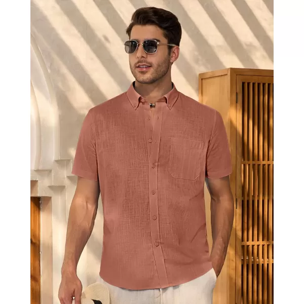 Alimens &amp; Gentle Mens Linen Shirt Short Sleeve Casual Cotton Button Down Shirts Collared Summer Beach Shirts