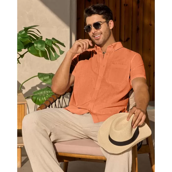 Alimens &amp; Gentle Mens Linen Shirt Short Sleeve Casual Cotton Button Down Shirts Collared Summer Beach Shirts