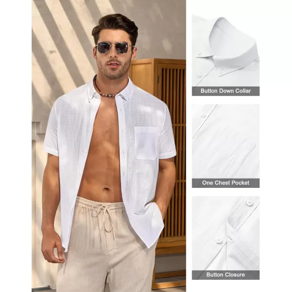 Alimens &amp; Gentle Mens Linen Shirt Short Sleeve Casual Cotton Button Down Shirts Collared Summer Beach Shirts