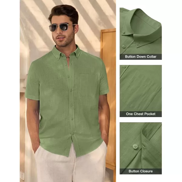 Alimens &amp; Gentle Mens Linen Shirt Short Sleeve Casual Cotton Button Down Shirts Collared Summer Beach Shirts