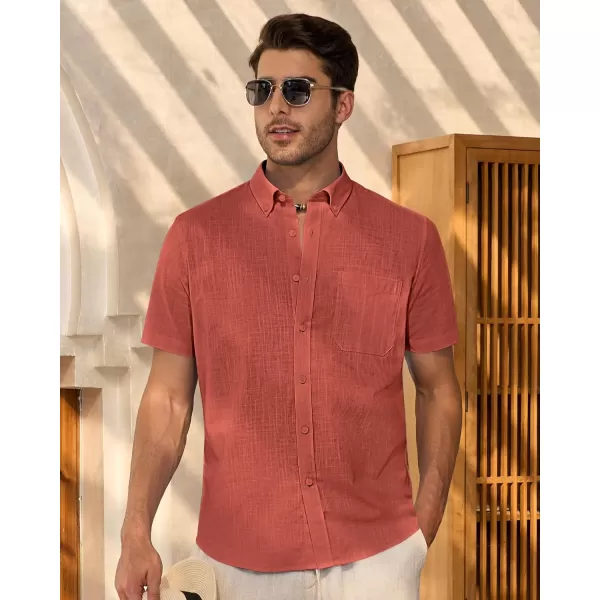 Alimens &amp; Gentle Mens Linen Shirt Short Sleeve Casual Cotton Button Down Shirts Collared Summer Beach Shirts