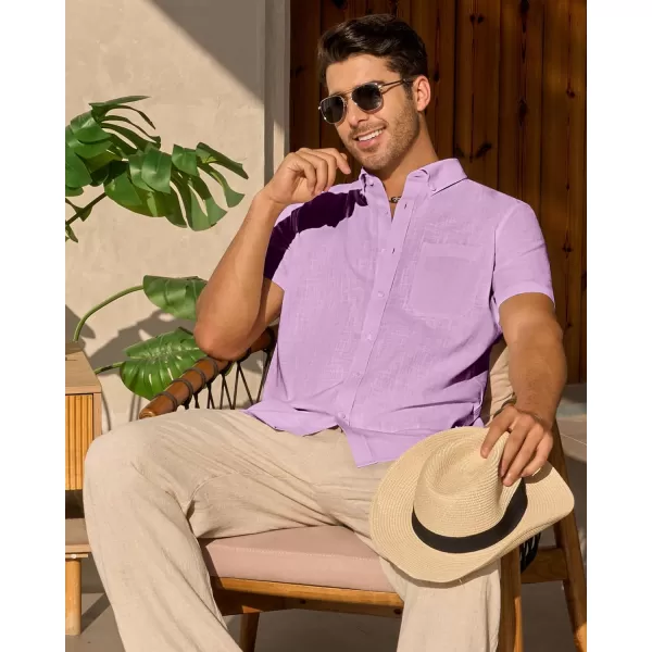 Alimens &amp; Gentle Mens Linen Shirt Short Sleeve Casual Cotton Button Down Shirts Collared Summer Beach Shirts