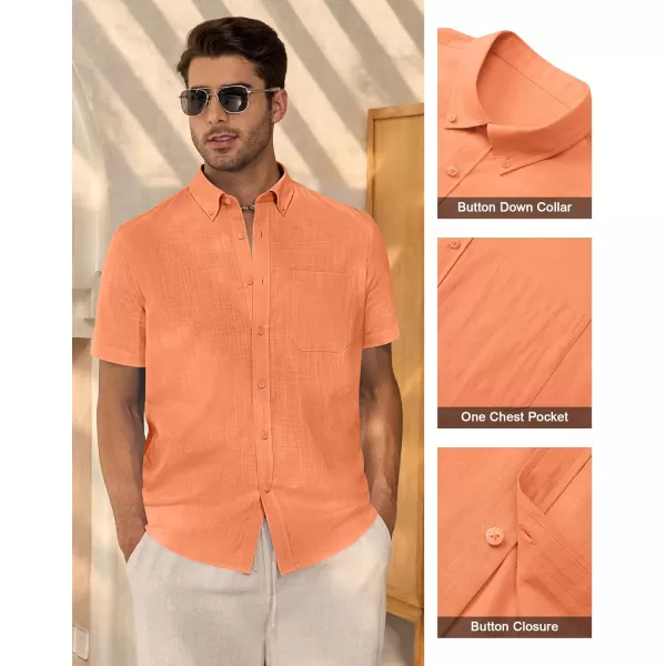 Alimens &amp; Gentle Mens Linen Shirt Short Sleeve Casual Cotton Button Down Shirts Collared Summer Beach Shirts