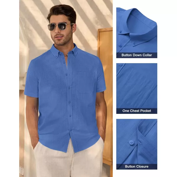 Alimens &amp; Gentle Mens Linen Shirt Short Sleeve Casual Cotton Button Down Shirts Collared Summer Beach Shirts