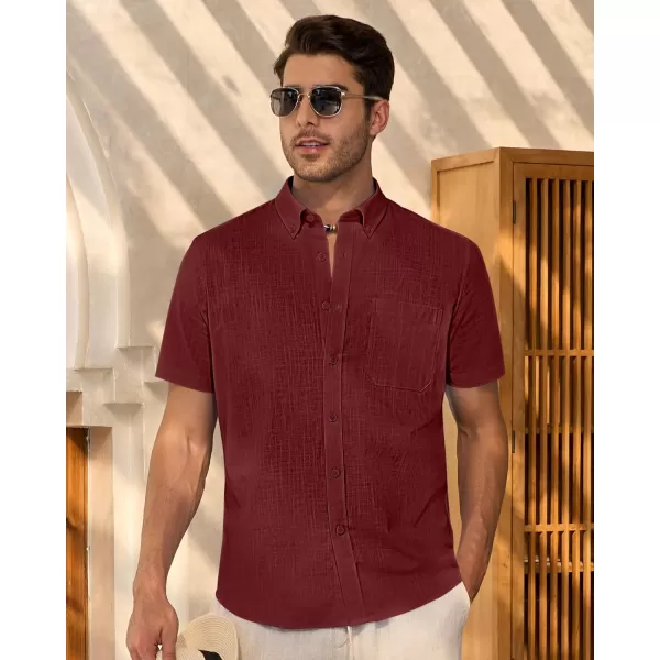 Alimens &amp; Gentle Mens Linen Shirt Short Sleeve Casual Cotton Button Down Shirts Collared Summer Beach Shirts