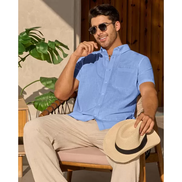 Alimens &amp; Gentle Mens Linen Shirt Short Sleeve Casual Cotton Button Down Shirts Collared Summer Beach Shirts