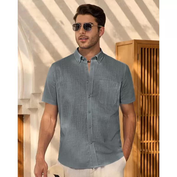 Alimens &amp; Gentle Mens Linen Shirt Short Sleeve Casual Cotton Button Down Shirts Collared Summer Beach Shirts