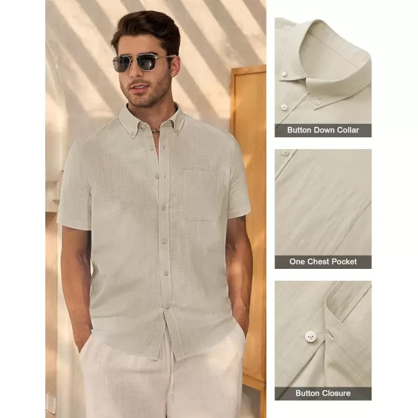 Alimens &amp; Gentle Mens Linen Shirt Short Sleeve Casual Cotton Button Down Shirts Collared Summer Beach Shirts