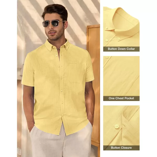 Alimens &amp; Gentle Mens Linen Shirt Short Sleeve Casual Cotton Button Down Shirts Collared Summer Beach Shirts
