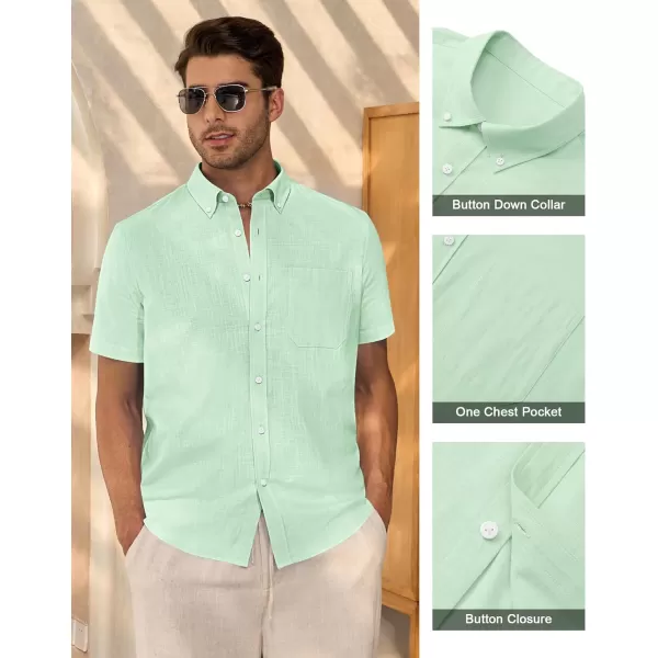 Alimens &amp; Gentle Mens Linen Shirt Short Sleeve Casual Cotton Button Down Shirts Collared Summer Beach Shirts