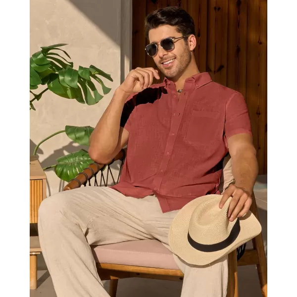 Alimens &amp; Gentle Mens Linen Shirt Short Sleeve Casual Cotton Button Down Shirts Collared Summer Beach Shirts