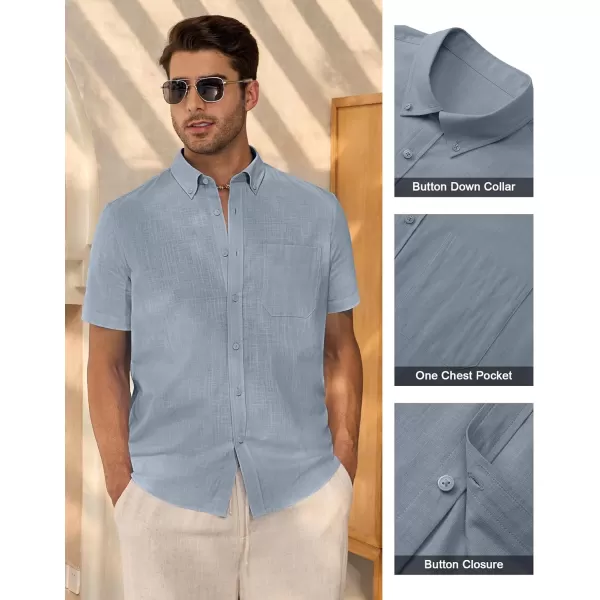 Alimens &amp; Gentle Mens Linen Shirt Short Sleeve Casual Cotton Button Down Shirts Collared Summer Beach Shirts