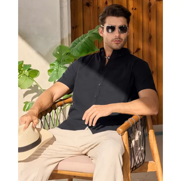 Alimens &amp; Gentle Mens Linen Shirt Short Sleeve Casual Cotton Button Down Shirts Collared Summer Beach Shirts
