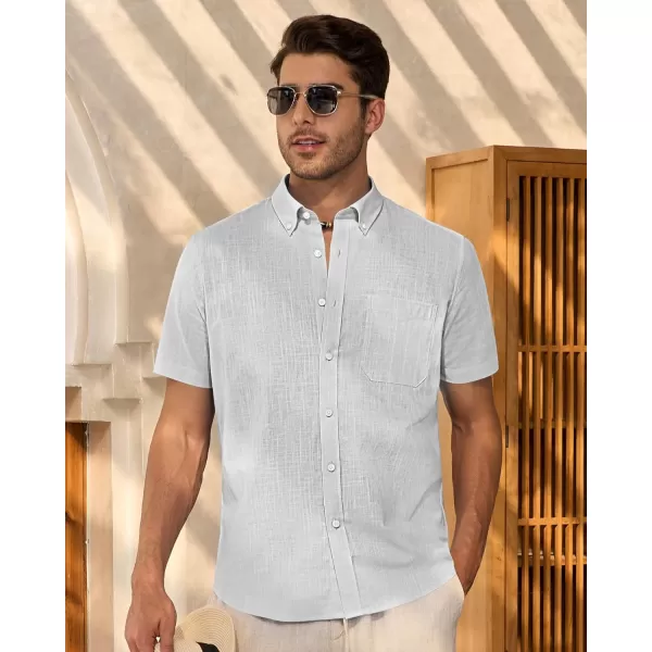 Alimens &amp; Gentle Mens Linen Shirt Short Sleeve Casual Cotton Button Down Shirts Collared Summer Beach Shirts