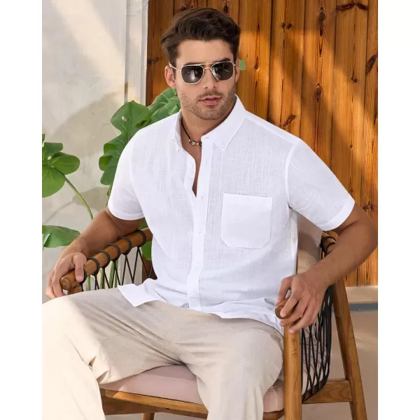 Alimens &amp; Gentle Mens Linen Shirt Short Sleeve Casual Cotton Button Down Shirts Collared Summer Beach Shirts