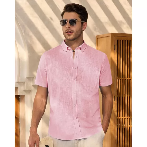 Alimens &amp; Gentle Mens Linen Shirt Short Sleeve Casual Cotton Button Down Shirts Collared Summer Beach Shirts