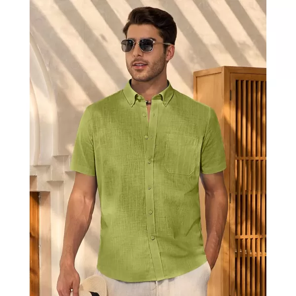Alimens &amp; Gentle Mens Linen Shirt Short Sleeve Casual Cotton Button Down Shirts Collared Summer Beach Shirts