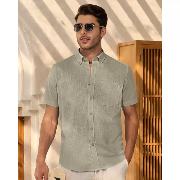 Alimens &amp; Gentle Mens Linen Shirt Short Sleeve Casual Cotton Button Down Shirts Collared Summer Beach Shirts