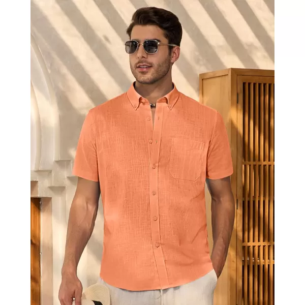 Alimens &amp; Gentle Mens Linen Shirt Short Sleeve Casual Cotton Button Down Shirts Collared Summer Beach Shirts
