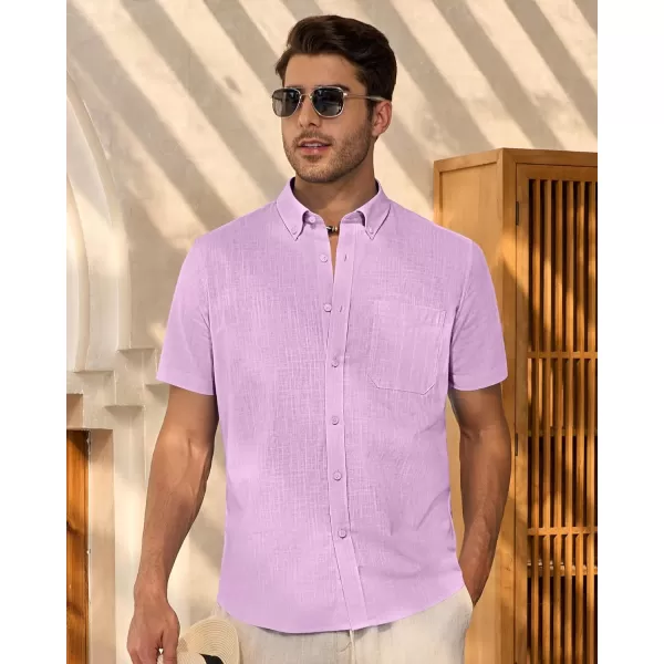 Alimens &amp; Gentle Mens Linen Shirt Short Sleeve Casual Cotton Button Down Shirts Collared Summer Beach Shirts