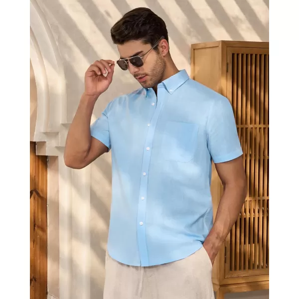 Alimens &amp; Gentle Mens Linen Shirt Short Sleeve Casual Cotton Button Down Shirts Collared Summer Beach Shirts