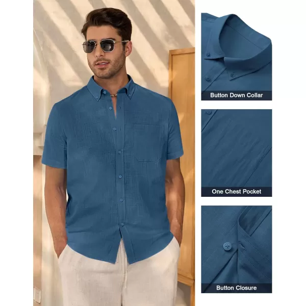 Alimens &amp; Gentle Mens Linen Shirt Short Sleeve Casual Cotton Button Down Shirts Collared Summer Beach Shirts