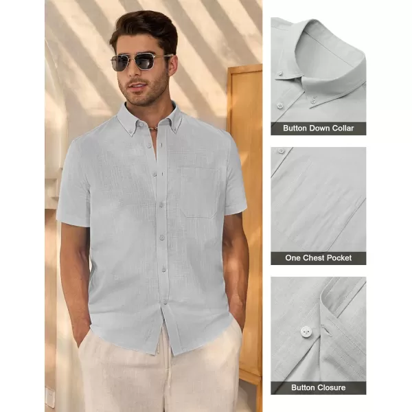 Alimens &amp; Gentle Mens Linen Shirt Short Sleeve Casual Cotton Button Down Shirts Collared Summer Beach Shirts