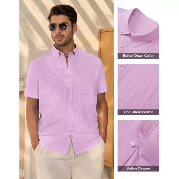 Alimens &amp; Gentle Mens Linen Shirt Short Sleeve Casual Cotton Button Down Shirts Collared Summer Beach Shirts