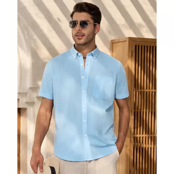 Alimens &amp; Gentle Mens Linen Shirt Short Sleeve Casual Cotton Button Down Shirts Collared Summer Beach Shirts