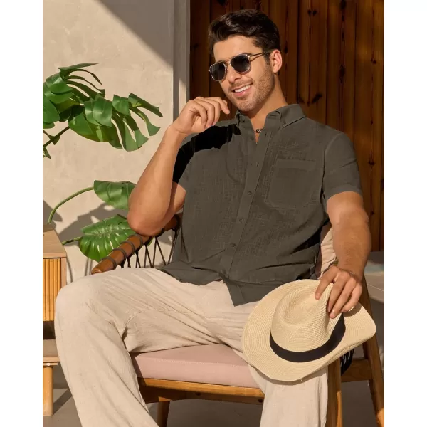 Alimens &amp; Gentle Mens Linen Shirt Short Sleeve Casual Cotton Button Down Shirts Collared Summer Beach Shirts