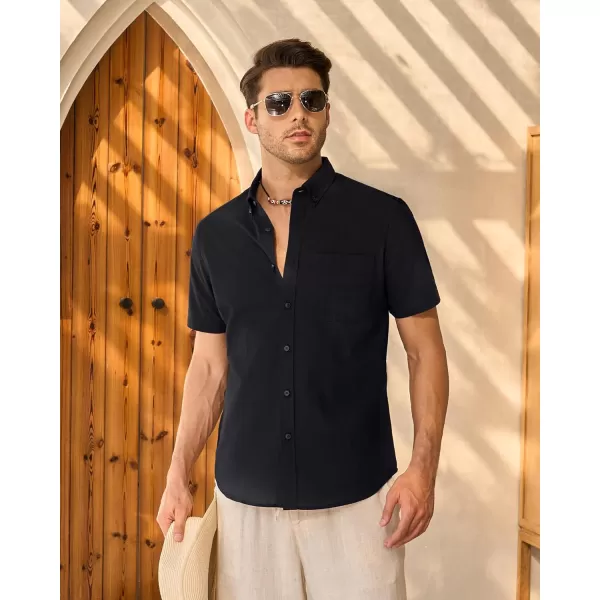 Alimens &amp; Gentle Mens Linen Shirt Short Sleeve Casual Cotton Button Down Shirts Collared Summer Beach Shirts