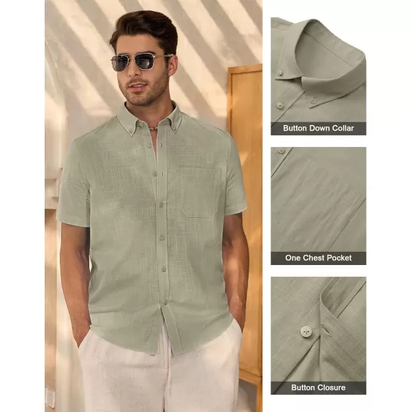 Alimens &amp; Gentle Mens Linen Shirt Short Sleeve Casual Cotton Button Down Shirts Collared Summer Beach Shirts