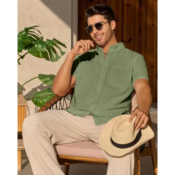 Alimens &amp; Gentle Mens Linen Shirt Short Sleeve Casual Cotton Button Down Shirts Collared Summer Beach Shirts