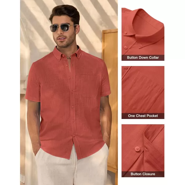 Alimens &amp; Gentle Mens Linen Shirt Short Sleeve Casual Cotton Button Down Shirts Collared Summer Beach Shirts
