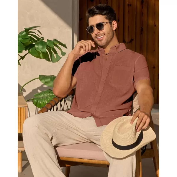 Alimens &amp; Gentle Mens Linen Shirt Short Sleeve Casual Cotton Button Down Shirts Collared Summer Beach Shirts