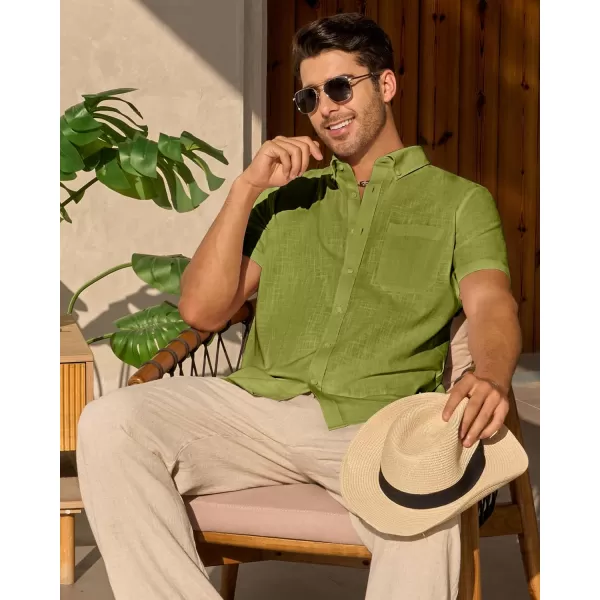 Alimens &amp; Gentle Mens Linen Shirt Short Sleeve Casual Cotton Button Down Shirts Collared Summer Beach Shirts