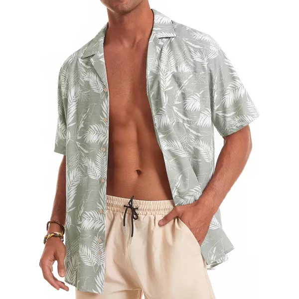 Alimens &amp; Gentle Mens Linen Shirts Cotton Hawaiian Shirts Short Sleeve Button Down Shirts Casual Summer Beach Tops