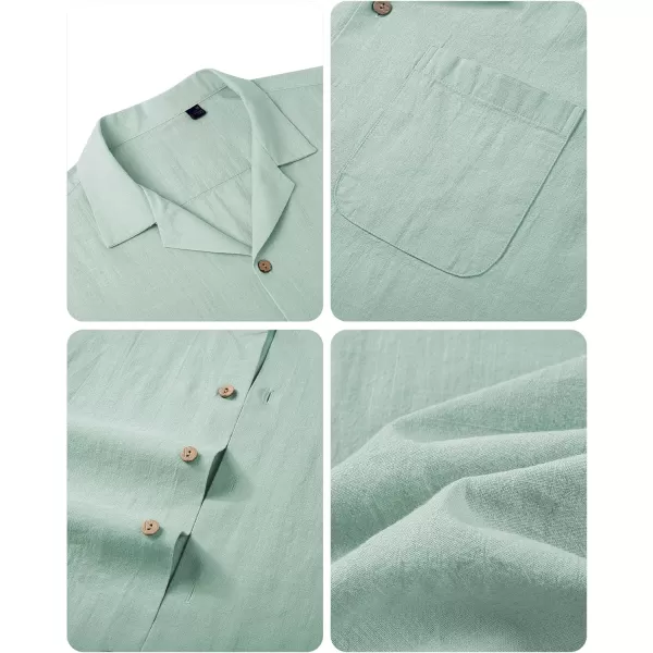 Alimens &amp; Gentle Mens Linen Shirts Short Sleeve Button Down Shirts Cotton Summer Beach Cuban Shirts Vacation Hawaiian Shirts