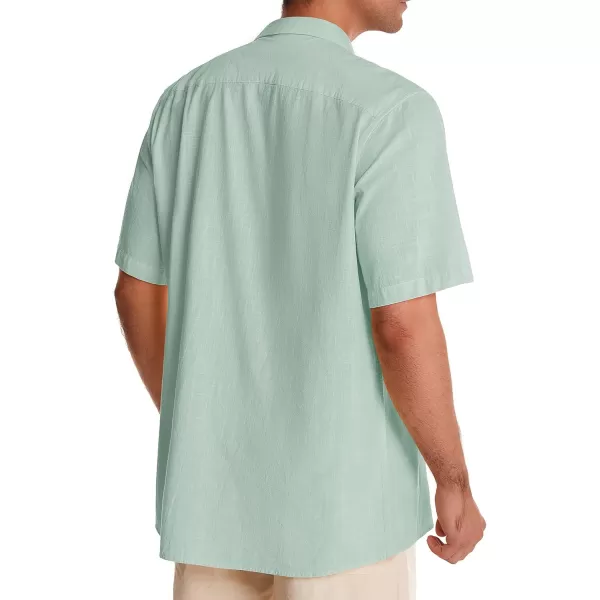 Alimens &amp; Gentle Mens Linen Shirts Short Sleeve Button Down Shirts Cotton Summer Beach Cuban Shirts Vacation Hawaiian Shirts