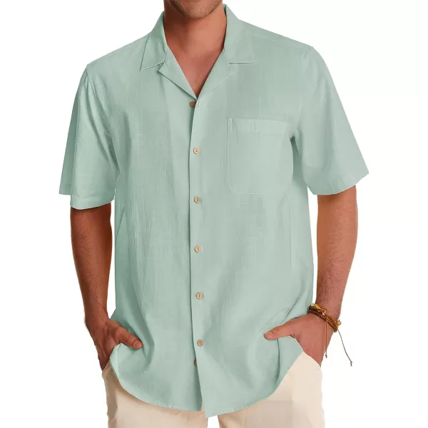 Alimens &amp; Gentle Mens Linen Shirts Short Sleeve Button Down Shirts Cotton Summer Beach Cuban Shirts Vacation Hawaiian Shirts
