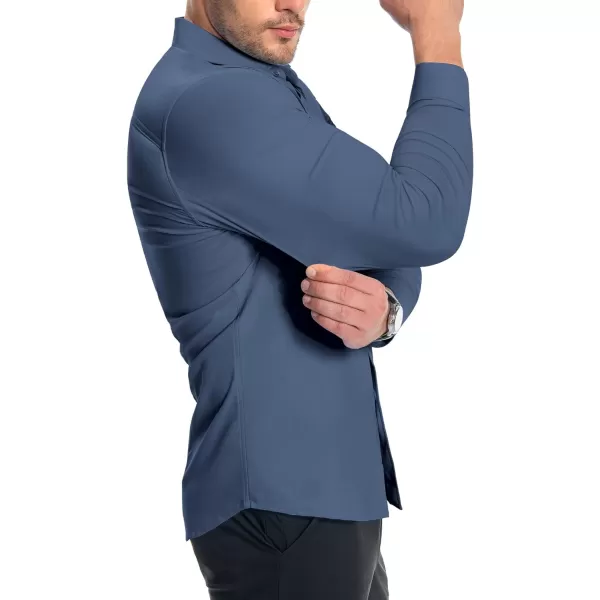 Alimens &amp; Gentle Men's Muscle Fit Dress Shirts Stretch Slim Fit Long Sleeve Button Down Shirts Business Formal Dress Shirts