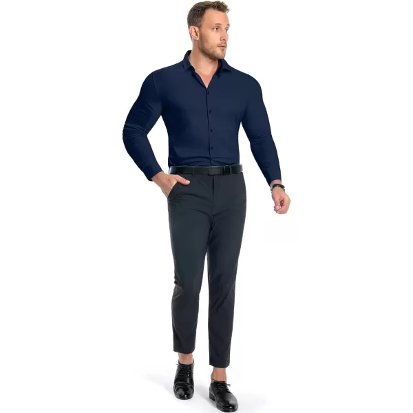 Alimens &amp; Gentle Men's Muscle Fit Dress Shirts Stretch Slim Fit Long Sleeve Button Down Shirts Business Formal Dress Shirts